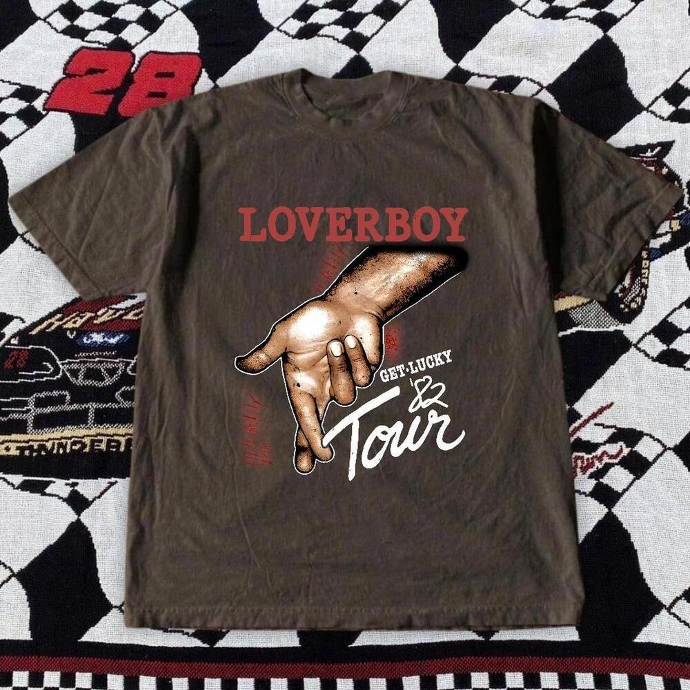 Gildan Brown T Shirt Loverboy Get Lucky Tour Brown T Shirt